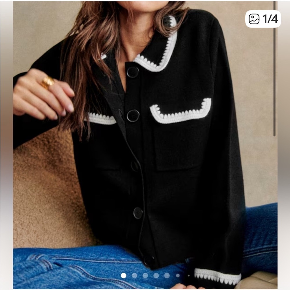 Sezane Black and White Cardigan